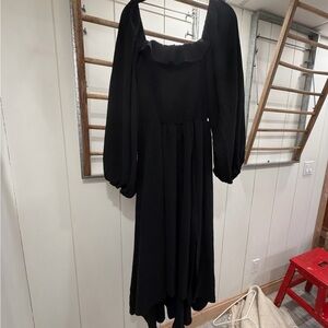 Joyfolie Black Maxi Dress with Puff Long Sleeves